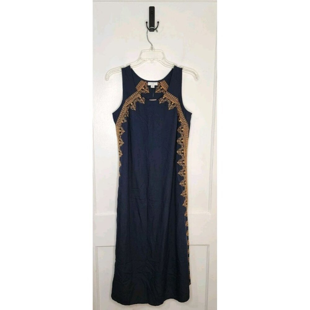 NWT J. Jill Navy Blue Midi Dress Cinnamon Embroidery Size XSP